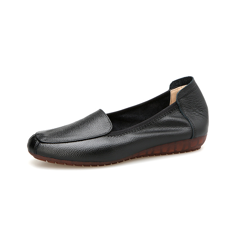 Kožne slip-on ženske cipele za srednju i stariju dob, protuklizna mekana potplata, svakodnevne kožne cipele za proljeće i jesen, okrugli vrh