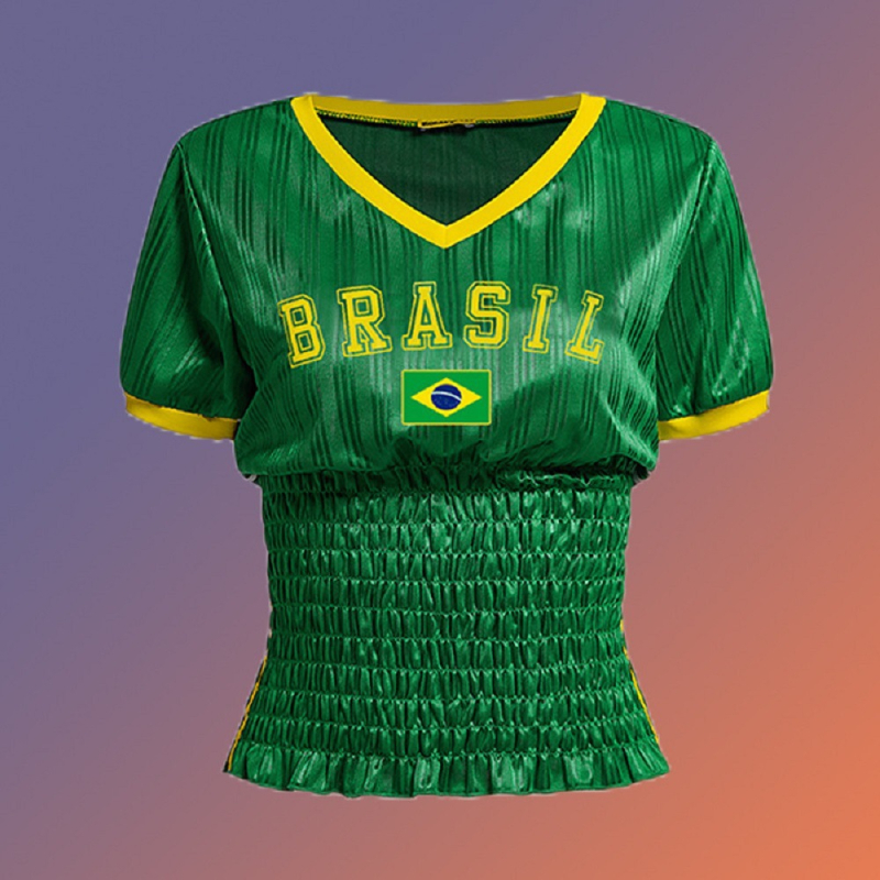 Ženski T-shirt kratkih rukava, Millennium kroj, brazilskog uličnog stila, otisak s alfabetom, gotički retro, ljeto 2025.
