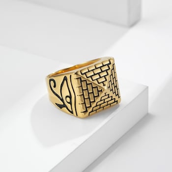 Prsten od nehrđajućeg čelika Faraona s Okom Horusa, egipatski piramidski motiv, geometrijski dizajn, retro stil, unisex.
