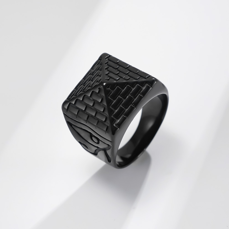 Prsten od nehrđajućeg čelika Faraona s Okom Horusa, egipatski piramidski motiv, geometrijski dizajn, retro stil, unisex.