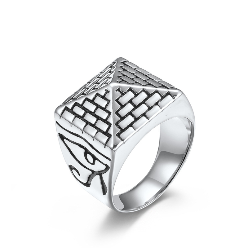 Prsten od nehrđajućeg čelika Faraona s Okom Horusa, egipatski piramidski motiv, geometrijski dizajn, retro stil, unisex.