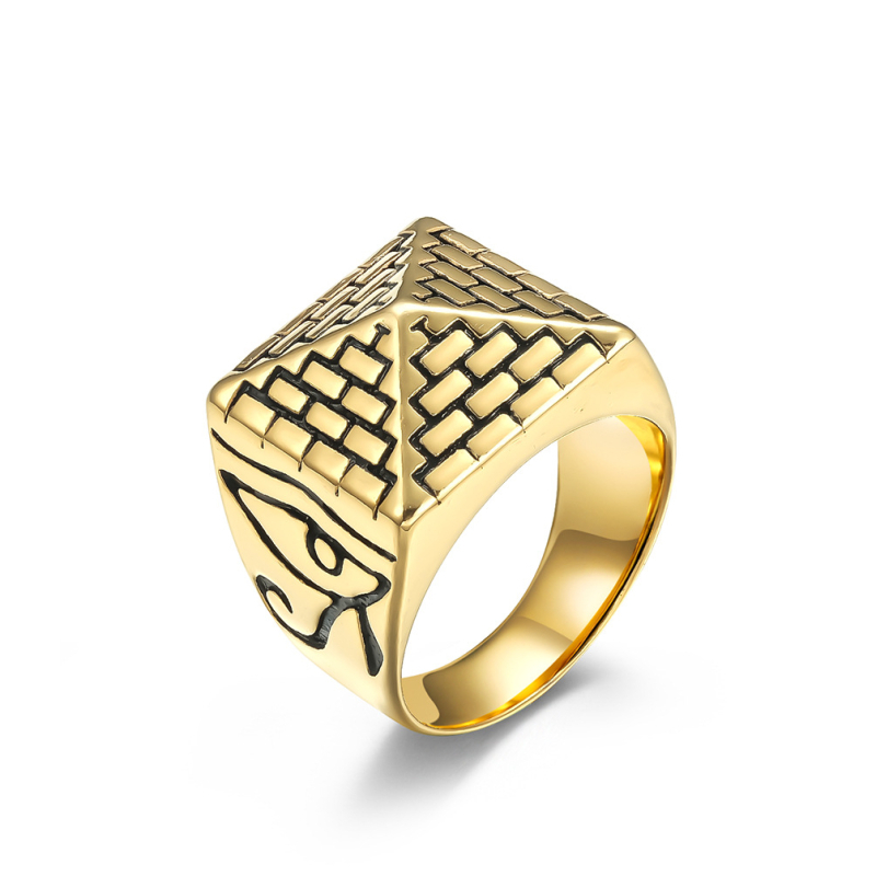 Prsten od nehrđajućeg čelika Faraona s Okom Horusa, egipatski piramidski motiv, geometrijski dizajn, retro stil, unisex.