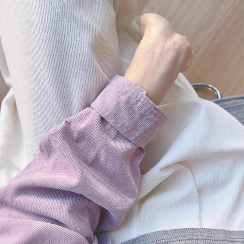 Retro košulja-jaknica od korduroja u taro ljubičastoj boji za žene, široka i udobna silueta, casual stil od proljeća do zime