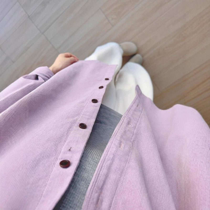 Retro košulja-jaknica od korduroja u taro ljubičastoj boji za žene, široka i udobna silueta, casual stil od proljeća do zime