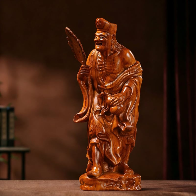 Drevená vyrezávaná figúrka Ji Gong, Živý Budha, Arhat porazujúci draka, domáci dekor do obývačky a chodby