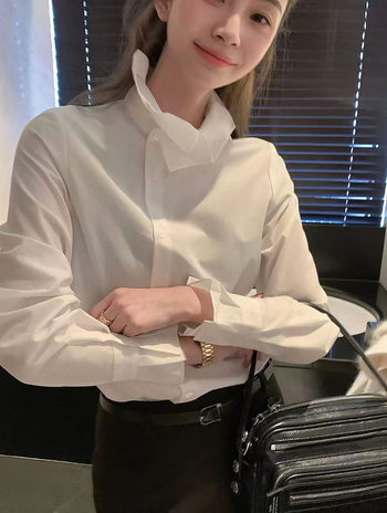 Ženska pamučna bluza s čipkastim ovratnikom, elegantna bijela, dugi rukavi