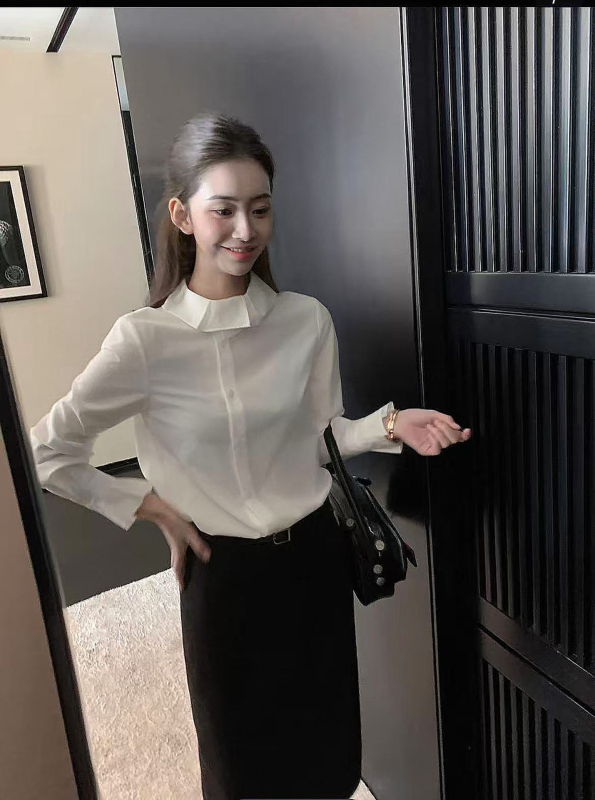 Ženska pamučna bluza s čipkastim ovratnikom, elegantna bijela, dugi rukavi