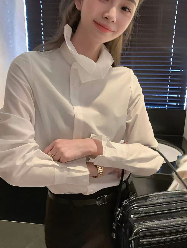 Ženska pamučna bluza s čipkastim ovratnikom, elegantna bijela, dugi rukavi
