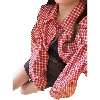 Ženska košulja s crveno-kariranim uzorkom, dugi rukavi, retro školski stil, slobodan kroj