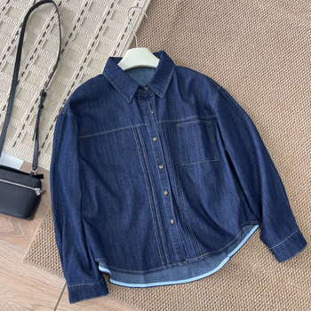 Női tavaszi koreai stílusú ing és denim dzseki látható varrással, mindennapi stílus