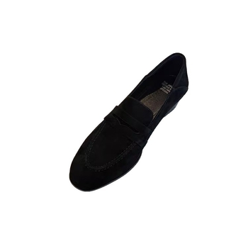 Ženski loaferi od brušene kože, slip-on, okrugla nosnica, debeli potpetica, retro stil