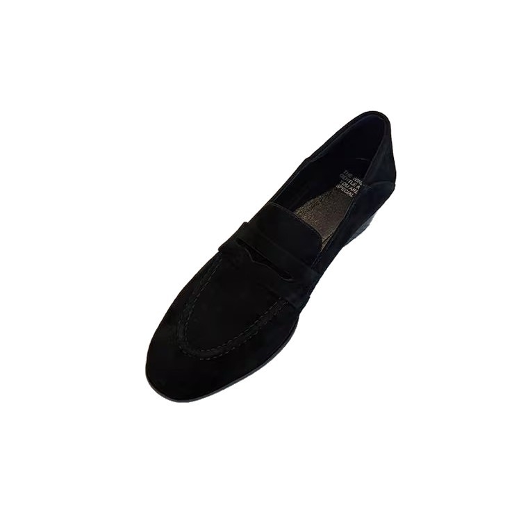 Ženski loaferi od brušene kože, slip-on, okrugla nosnica, debeli potpetica, retro stil