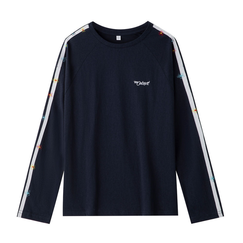 Bijeli ženski T-shirt s vezom cvijeća, raglan rukavi, blok boja, lagan materijal, zaštita od sunca, proljeće i jesen, ležerni chic kroj
