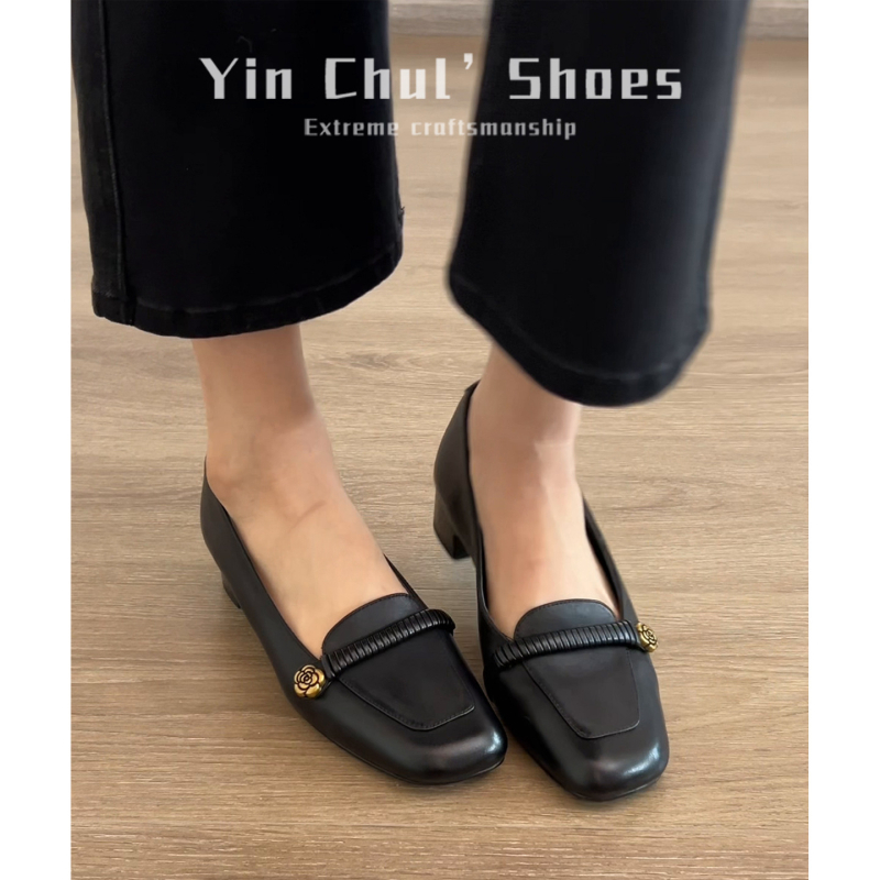 Camellia slip-on loaferice za žene, britanski stil, retro s debelim petama