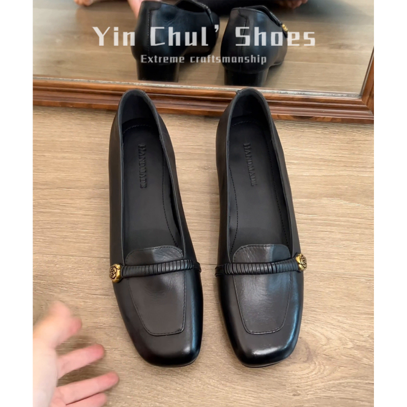 Camellia slip-on loaferice za žene, britanski stil, retro s debelim petama