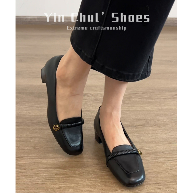 Camellia slip-on loaferice za žene, britanski stil, retro s debelim petama