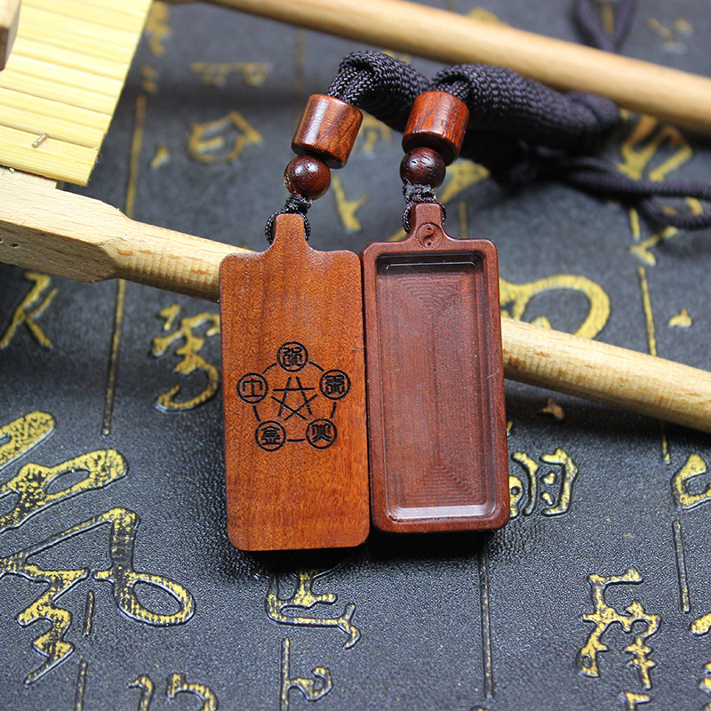 Prírodné drevo z jujube, Thangka box s Pixiu prívesom, ručne vyrábané
