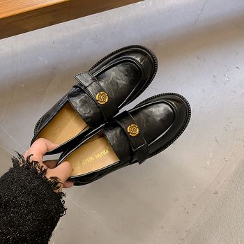 Loafers din piele naturală pentru femei, stil retro, negri, pantofi casual