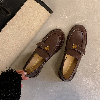 Loafers din piele naturală pentru femei, stil retro, negri, pantofi casual
