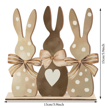 Drevený králik s mašličkou s bodkami na stolovú ozdobu — Veľkonočná jar, moderný minimalistický štýl