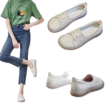 Ženske bijele cipele od prave kože, slip-on, 2026 novi model za ljeto, svestrane, mekana potplata