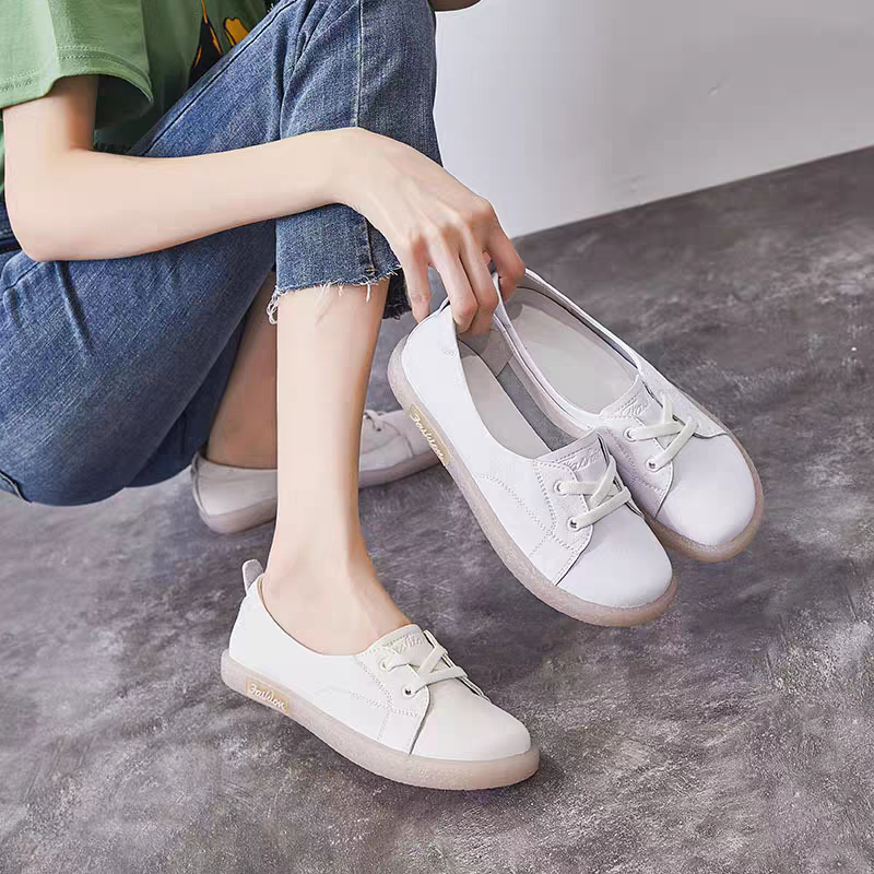 Ženske bijele cipele od prave kože, slip-on, 2026 novi model za ljeto, svestrane, mekana potplata