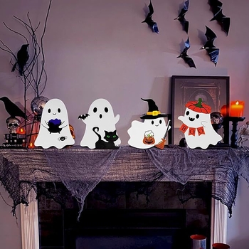 Halloween závesná ozdoba: duch z tekvice, drevený remeselný doplnok pre domáce dekorácie a párty