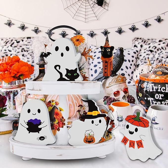 Halloween závesná ozdoba: duch z tekvice, drevený remeselný doplnok pre domáce dekorácie a párty