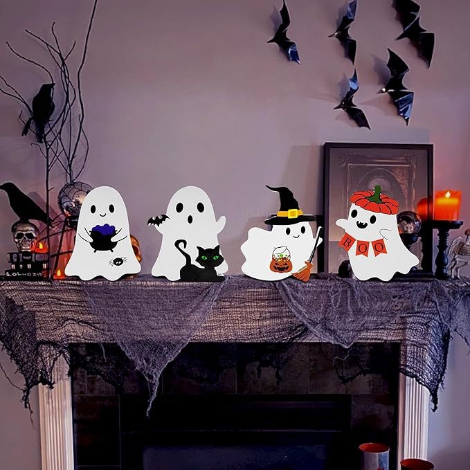 Halloween závesná ozdoba: duch z tekvice, drevený remeselný doplnok pre domáce dekorácie a párty