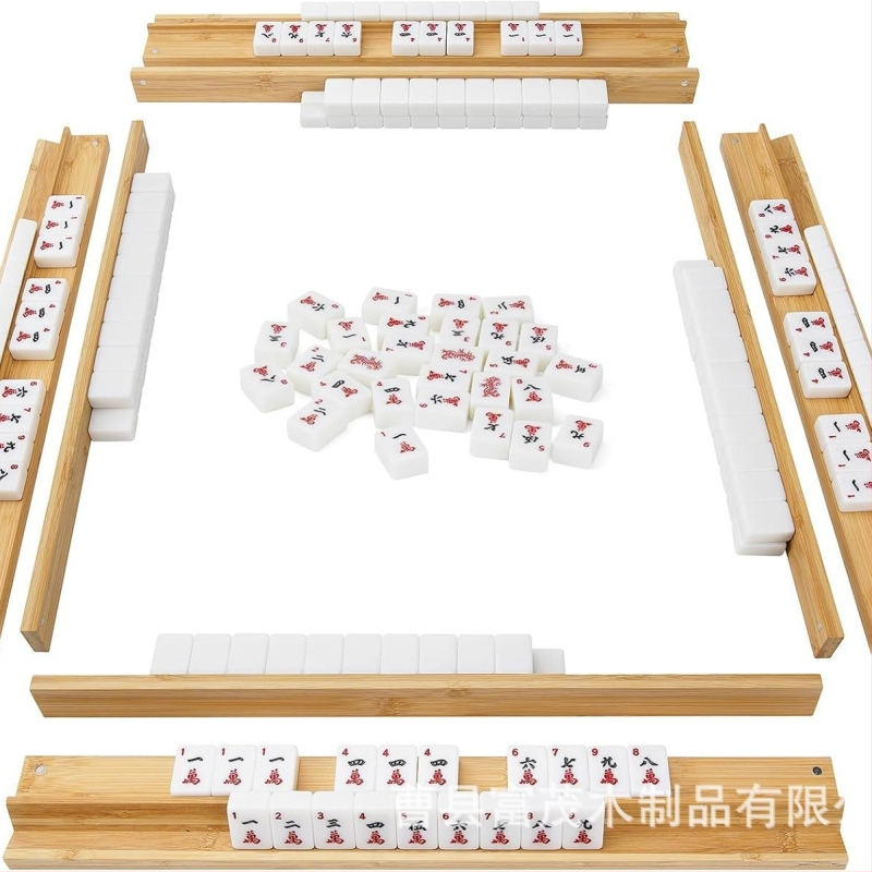 Drevený stojan na mahjong s ťahacím kolíkom, držiak na domino, podnos na mahjong pre párty, masívna drevená herná doska