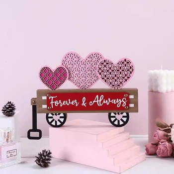Drevená ozdoba srdcového tvaru autíčka, dekorácia na párty, stolný display a darček