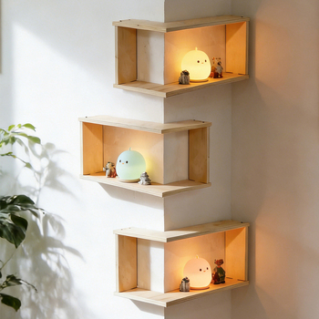 Drevená dekorácia na stenu s dvojposchodovým stojanom na kvetináče, moderný minimalistický štýl