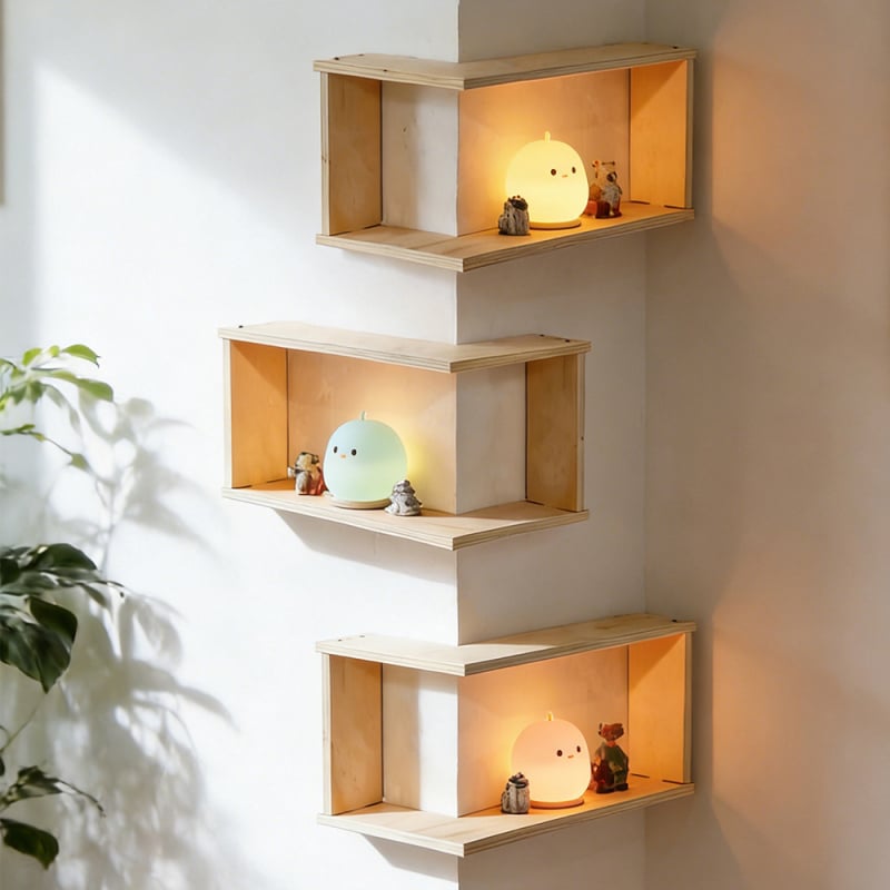 Drevená dekorácia na stenu s dvojposchodovým stojanom na kvetináče, moderný minimalistický štýl