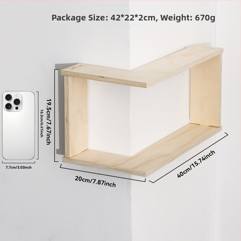 Drevená dekorácia na stenu s dvojposchodovým stojanom na kvetináče, moderný minimalistický štýl