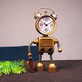 Kovový ručne vyrobený model robota s hodinami, ozdoba pre deti a študentov, domáca dekorácia