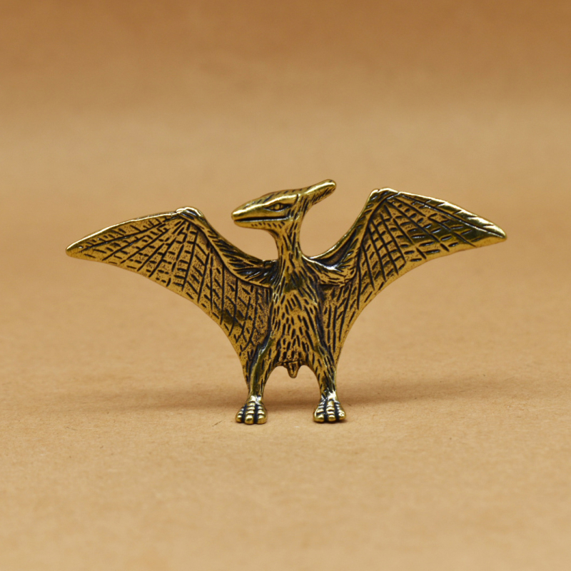 Mosadzová retro socha na stôl – pterosaurom a dinosaurem, domáci dekor, umelecké dielo z mosadz
