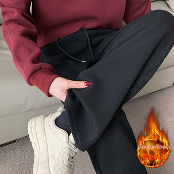 Ženske casual hlače s fleece podšitím, široke nogavice, ravni kroj, za sitnije figure