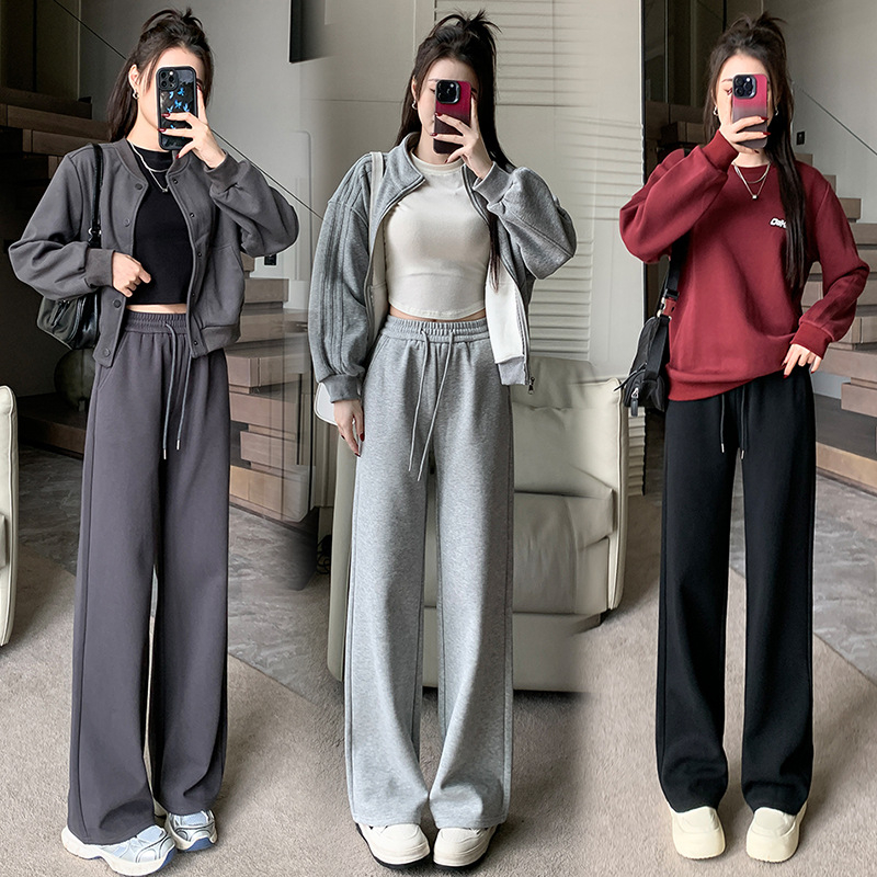 Ženske casual hlače s fleece podšitím, široke nogavice, ravni kroj, za sitnije figure