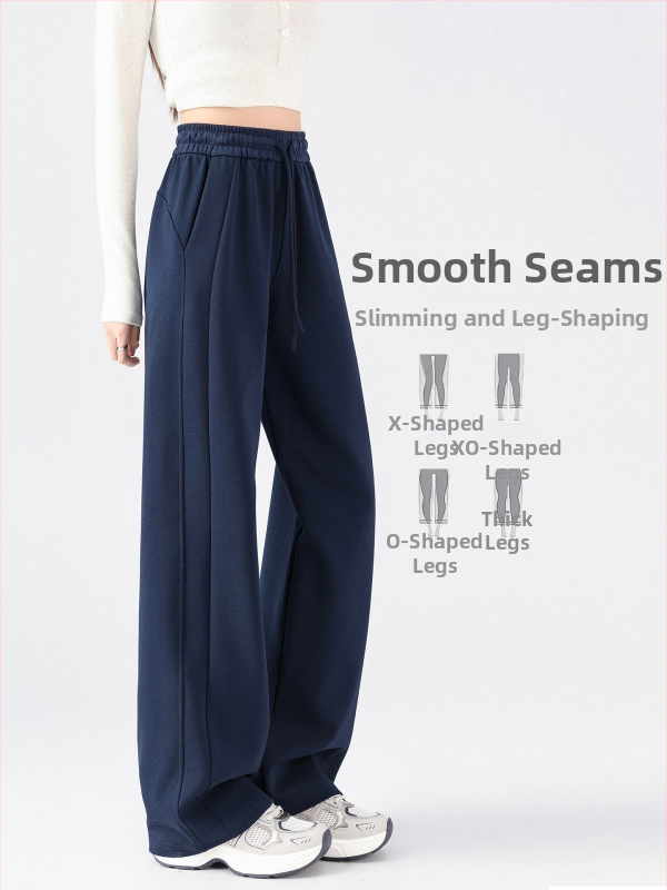Ženske široke hlače tamno plave boje, ležerno padajući, ravni kroj, casual sportske hlače, proljeće 2026