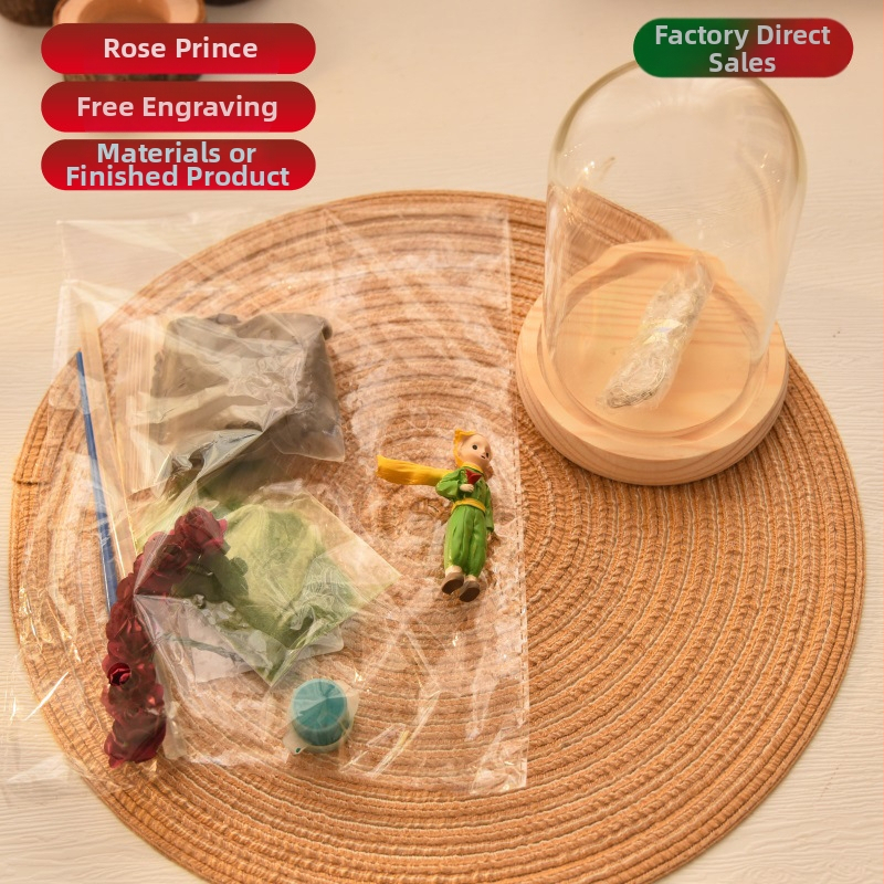 Ružová figúrka Malý princ s sklenenou kupolou a sklenenou guľou – DIY darček na Valentína, narodeniny a Vianoce