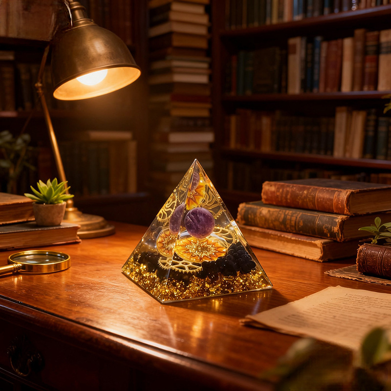 Stolová dekorácia z umelej krištáľovej a živice, energetická pyramída s ozubenými prvkami, v novom čínsom štýle