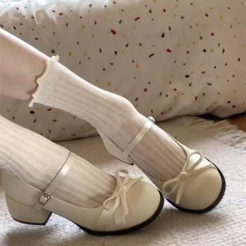 Bijele ženske Mary Jane cipele, 2026. proljeće kolekcija, s mašnicom, francuski stil, kožne cipele s niskim otvorom