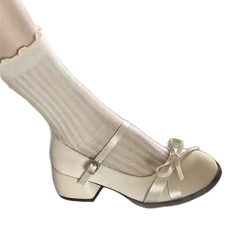 Bijele ženske Mary Jane cipele, 2026. proljeće kolekcija, s mašnicom, francuski stil, kožne cipele s niskim otvorom