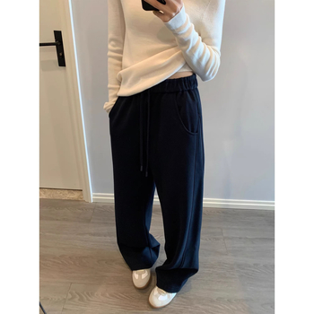 Női fleece-bélésű sportos-nadrág őszi-téli szezonra, széles lábszárú, egyenes szabású