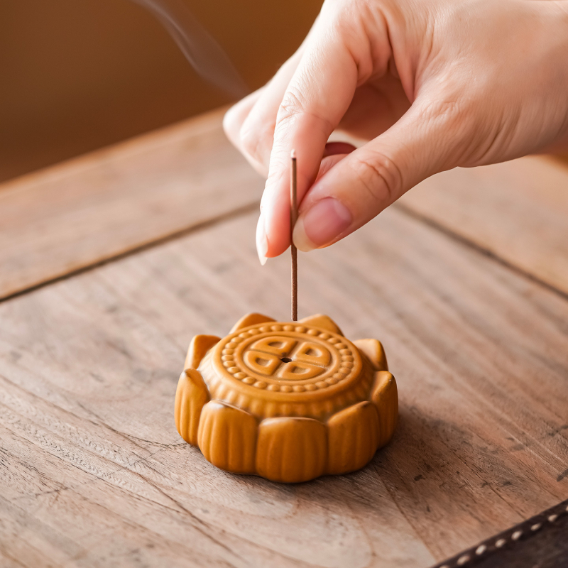 Kreatívne keramické kadidlové dekor v tvare lotosu s motívom Mooncake pre vnútornú čajovú ceremóniu