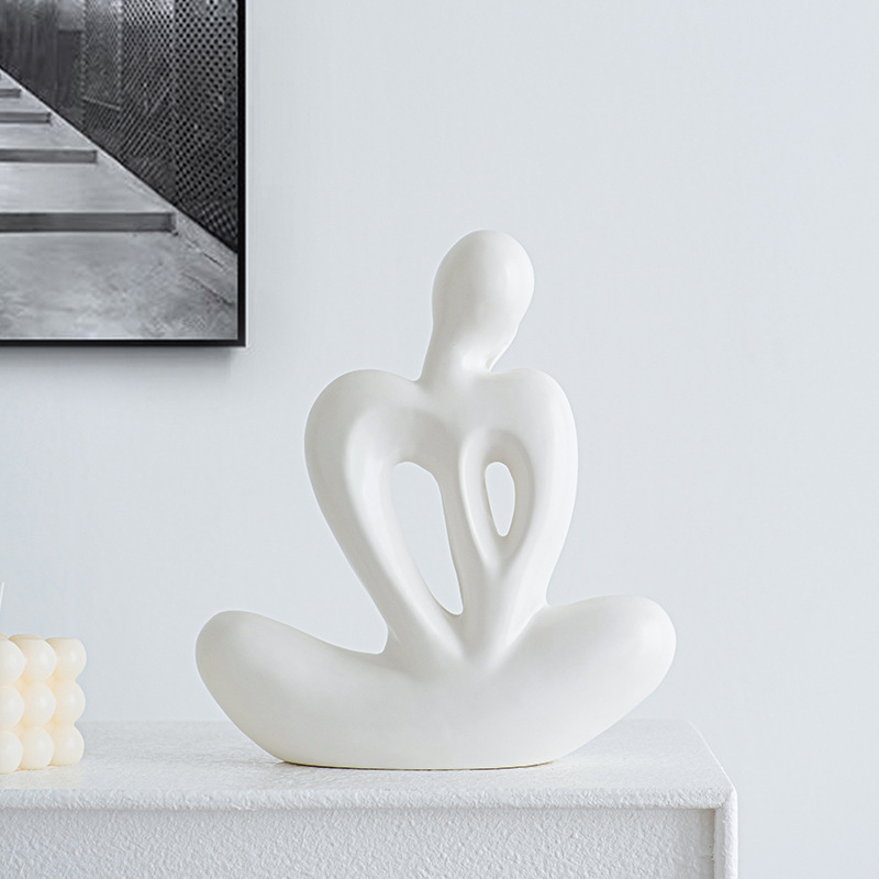 Keramická figúrka Thinker z bieleho porcelánu, severská inšpirácia, moderný minimalistický dizajn do obývačky