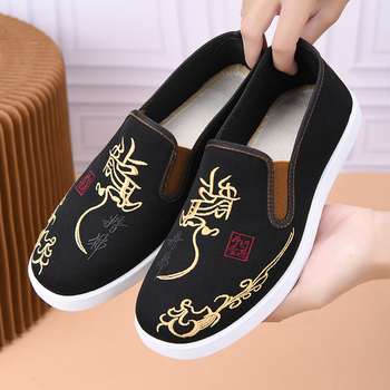 Férfi vászoncipő híméssel, lélegző, slip-on, fekete, mindennapi túracipő