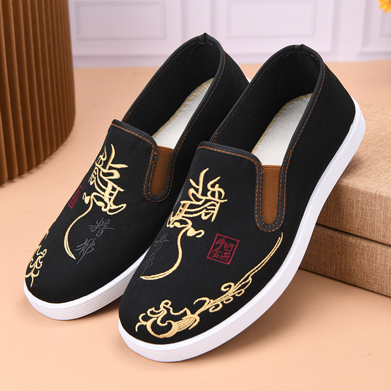Férfi vászoncipő híméssel, lélegző, slip-on, fekete, mindennapi túracipő