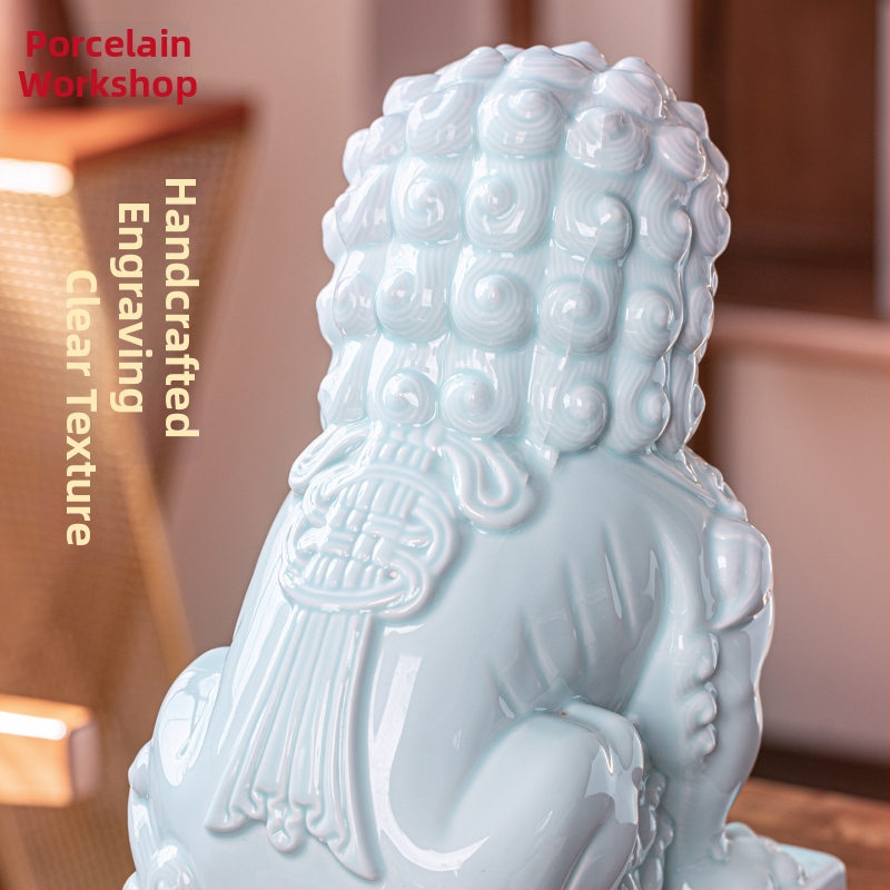 Porcelánové dvojité lvie ozdoby, veľké luxusné sošky v palácovom štýle pre dvor a vstupné dvere, čínskeho štýlu vysokokvalitná dekorácia levov