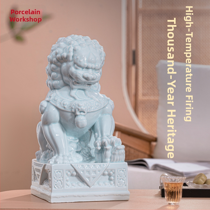 Porcelánové dvojité lvie ozdoby, veľké luxusné sošky v palácovom štýle pre dvor a vstupné dvere, čínskeho štýlu vysokokvalitná dekorácia levov